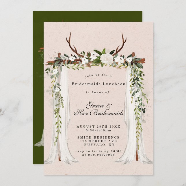 Deer Antlers Canopy Bridesmaids Luncheon Invites (Voorkant / Achterkant)
