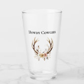 Deer Antlers Cowgirl Roze Bloemen Glas (Voorkant)