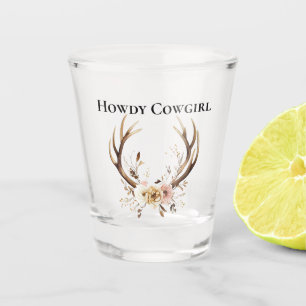Deer Antlers Cowgirl Roze Bloemen Shot Glas