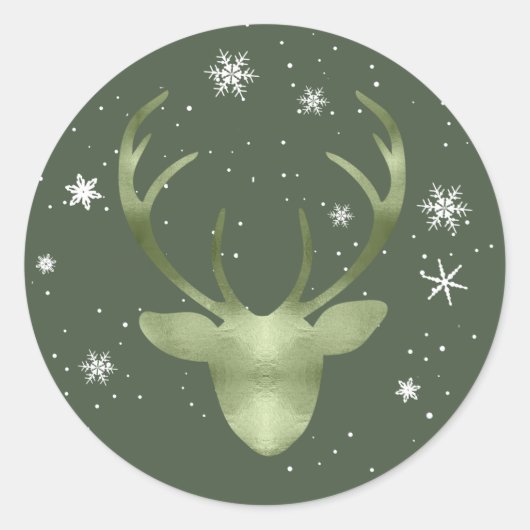 Deer Antlers en Snowflakes V2 Green ID861 Ronde Sticker (Voorkant)