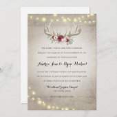Deer Antlers en String Lights Rustic Wedding Kaart (Voorkant / Achterkant)