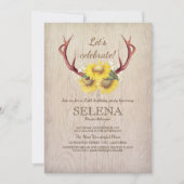 Deer Antlers en Sunflower Rustic Birthday Party Kaart (Voorkant)