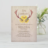 Deer Antlers en Sunflower Rustic Birthday Party Kaart (Staand voorkant)