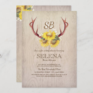 Deer Antlers en Sunflower Rustisch Baby shower Kaart