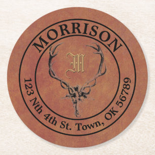 Deer Antlers Faux Leather Address Sjabloon Ronde Kartonnen Onderzetter