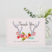 Deer Antlers Floral Doe Baby shower Hartelijk dank Bedankkaart (Staand voorkant)