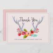 Deer Antlers Floral Doe Baby shower Hartelijk dank Bedankkaart (Voorkant / Achterkant)