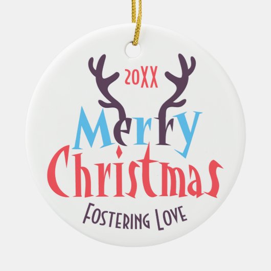 Deer Antlers Fostering Love Merry Kerstmis Keramisch Ornament (Voorkant)