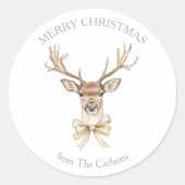 Deer Antlers Gold Bow Vrolijk Kerstfeest Ronde Sticker (Voorkant)
