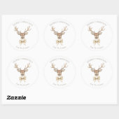 Deer Antlers Gold Bow Vrolijk Kerstfeest Ronde Sticker (Vel)