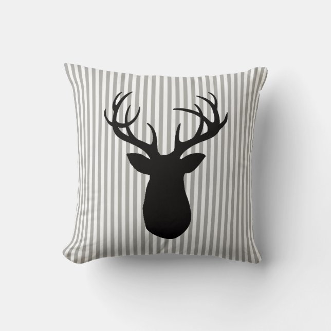 Deer Antlers Grijs en Wit Stripe Sierkussen (Voorkant)
