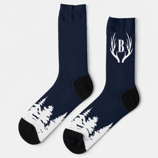 Deer Antlers Men's Crew Socks Blue and White Sokken (Links)