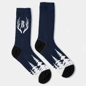 Deer Antlers Men's Crew Socks Blue and White Sokken (Rechts)