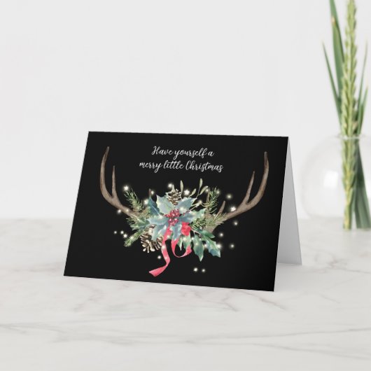 Deer Antlers met kerstBouquet Kaart (Voorkant)