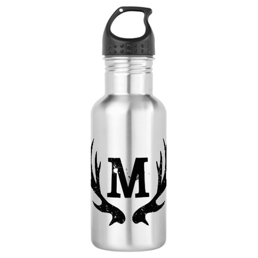 Deer antlers monogramme metalen waterfles (Voorkant)