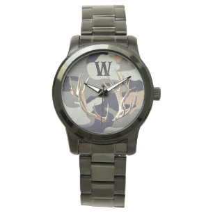 Deer Antlers over de grijze achtergrond Man Horloge
