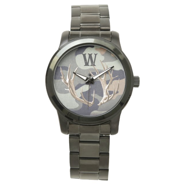 Deer Antlers over de grijze achtergrond Man Horloge (Voorkant)