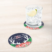 Deer Antlers & Peonies Bride & Groom Weddatum Ronde Kartonnen Onderzetter (Insitu)