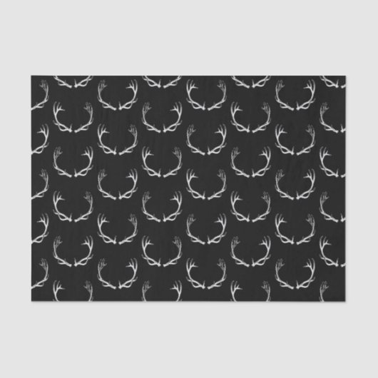 Deer Antlers Print Pattern  Deer Art Black Tissuepapier (Voorkant)