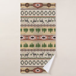 Deer Antlers Rustic Cabin Wood Tribal Pattern Badhanddoek