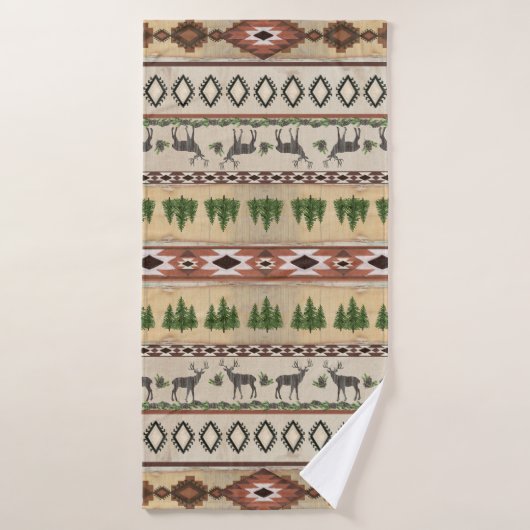 Deer Antlers Rustic Cabin Wood Tribal Pattern Badhanddoek (Badhanddoek)