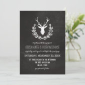 Deer Antlers Rustic Chalkboard Wedding Kaart (Staand voorkant)
