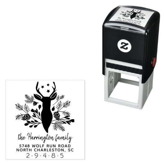 Deer Antlers Rustic Holiday Kerstadres Zelfinktende Stempel (In situ)