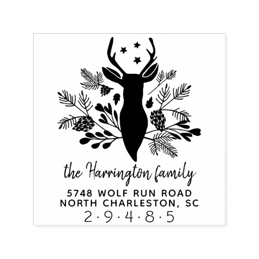 Deer Antlers Rustic Holiday Kerstadres Zelfinktende Stempel (Design)