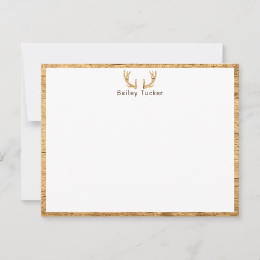 Deer Antlers Rustic Wood Hunter Custom Notitiekaartje (Voorkant)