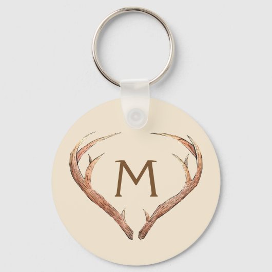 Deer Antlers Safari Aangepast monogram beige Sleutelhanger (Voorkant)