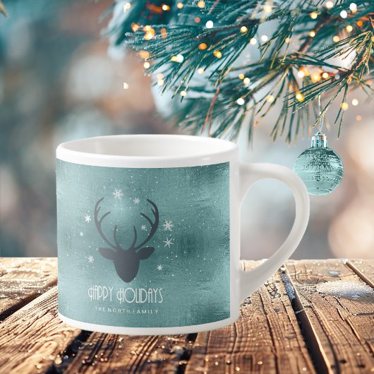 Deer Antlers Silhouette & Snowflakes Blauwgroen ID Espresso Kop