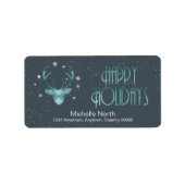 Deer Antlers Silhouette & Snowflakes Blauwgroen ID Etiket (Voorkant)