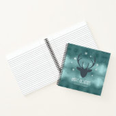 Deer Antlers Silhouette & Snowflakes Blauwgroen ID Notitieboek (Binnen)