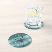 Deer Antlers Silhouette & Snowflakes Blauwgroen ID Ronde Kartonnen Onderzetter (Insitu)