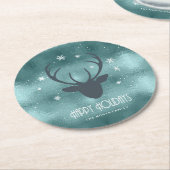 Deer Antlers Silhouette & Snowflakes Blauwgroen ID Ronde Kartonnen Onderzetter (Gebogen)