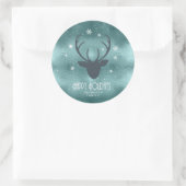 Deer Antlers Silhouette & Snowflakes Blauwgroen ID Ronde Sticker (Tas)