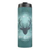 Deer Antlers Silhouette & Snowflakes Blauwgroen ID Thermosbeker (Voorkant)