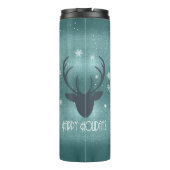 Deer Antlers Silhouette & Snowflakes Blauwgroen ID Thermosbeker (Achterkant)