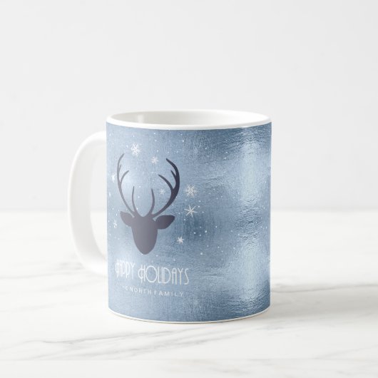 Deer Antlers Silhouette & Snowflakes Blue ID861 Koffiemok (Voorkant links)