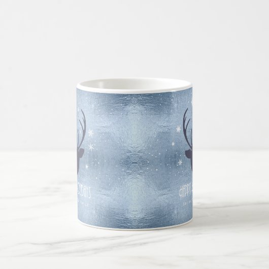 Deer Antlers Silhouette & Snowflakes Blue ID861 Koffiemok (Center)