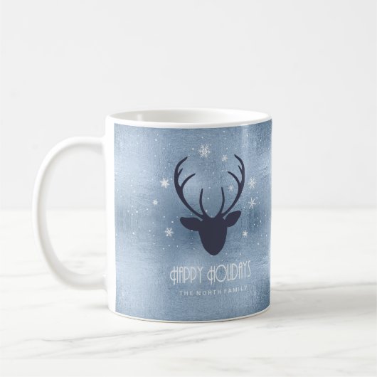 Deer Antlers Silhouette & Snowflakes Blue ID861 Koffiemok (Links)