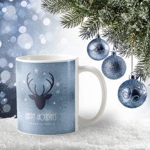 Deer Antlers Silhouette & Snowflakes Blue ID861 Koffiemok