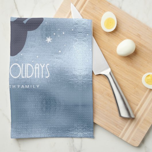 Deer Antlers Silhouette & Snowflakes Blue ID861 Theedoek (Quarter Fold)