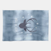 Deer Antlers Silhouette & Snowflakes Blue ID861 Theedoek (Horizontaal)