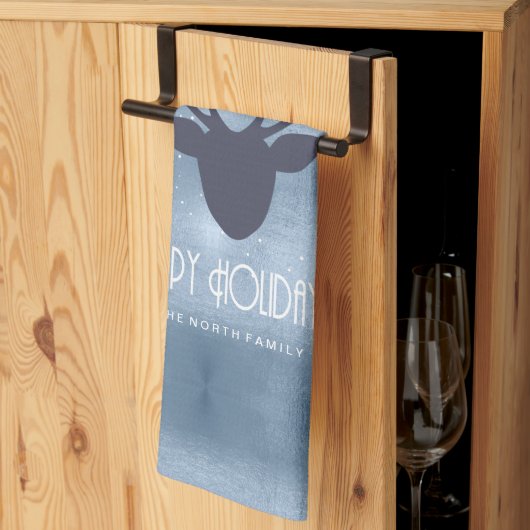 Deer Antlers Silhouette & Snowflakes Blue ID861 Theedoek (Derde Gevouwen)