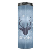 Deer Antlers Silhouette & Snowflakes Blue ID861 Thermosbeker (Achterkant)