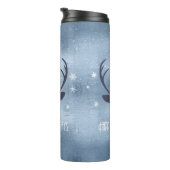 Deer Antlers Silhouette & Snowflakes Blue ID861 Thermosbeker (Geroteerd rechts)
