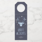 Deer Antlers Silhouette & Snowflakes Blue ID863 Flessenhanger (Voorkant)