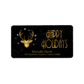 Deer Antlers Silhouette & Snowflakes Gold/Bl ID861 Etiket (Voorkant)