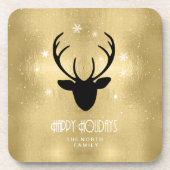 Deer Antlers Silhouette & Snowflakes Gold ID861 Bier Onderzetter (Voorkant)